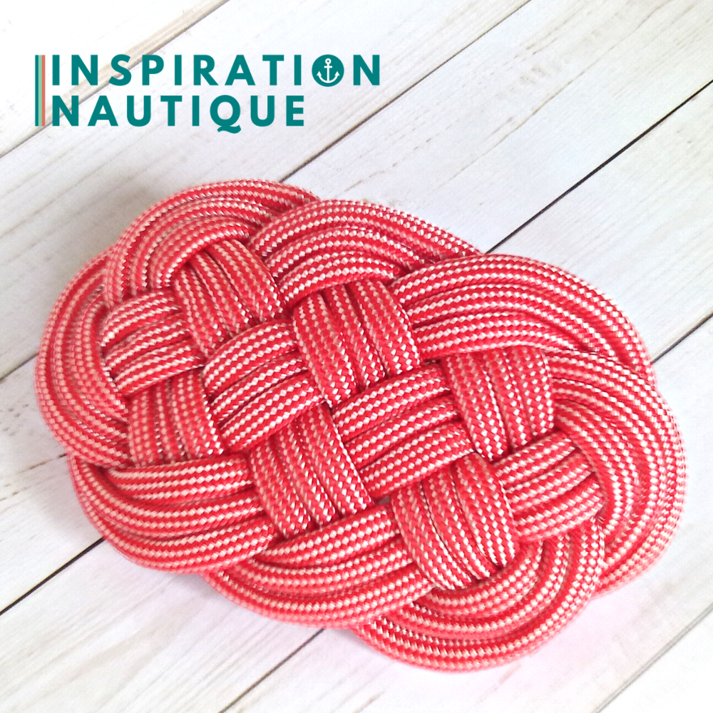 Barrette au style marin composée d'une baderne en paracorde 550, Rouge et blanc ligné