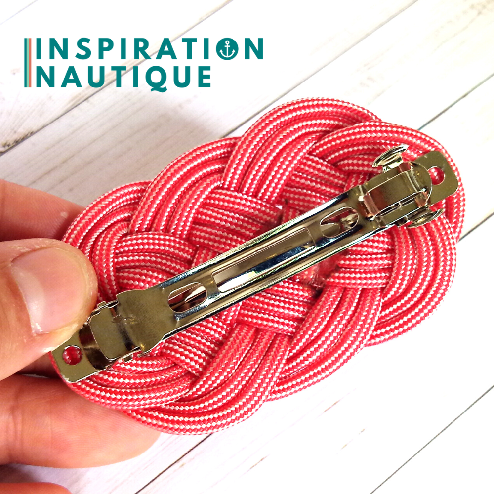 Barrette au style marin composée d'une baderne en paracorde 550, Rouge et blanc ligné