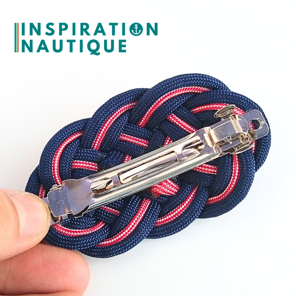Barrette au style marin composée d'une baderne en paracorde 550, Rouge et blanc ligné, et marine
