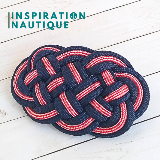 Barrette au style marin composée d'une baderne en paracorde 550, Rouge et blanc ligné, et marine