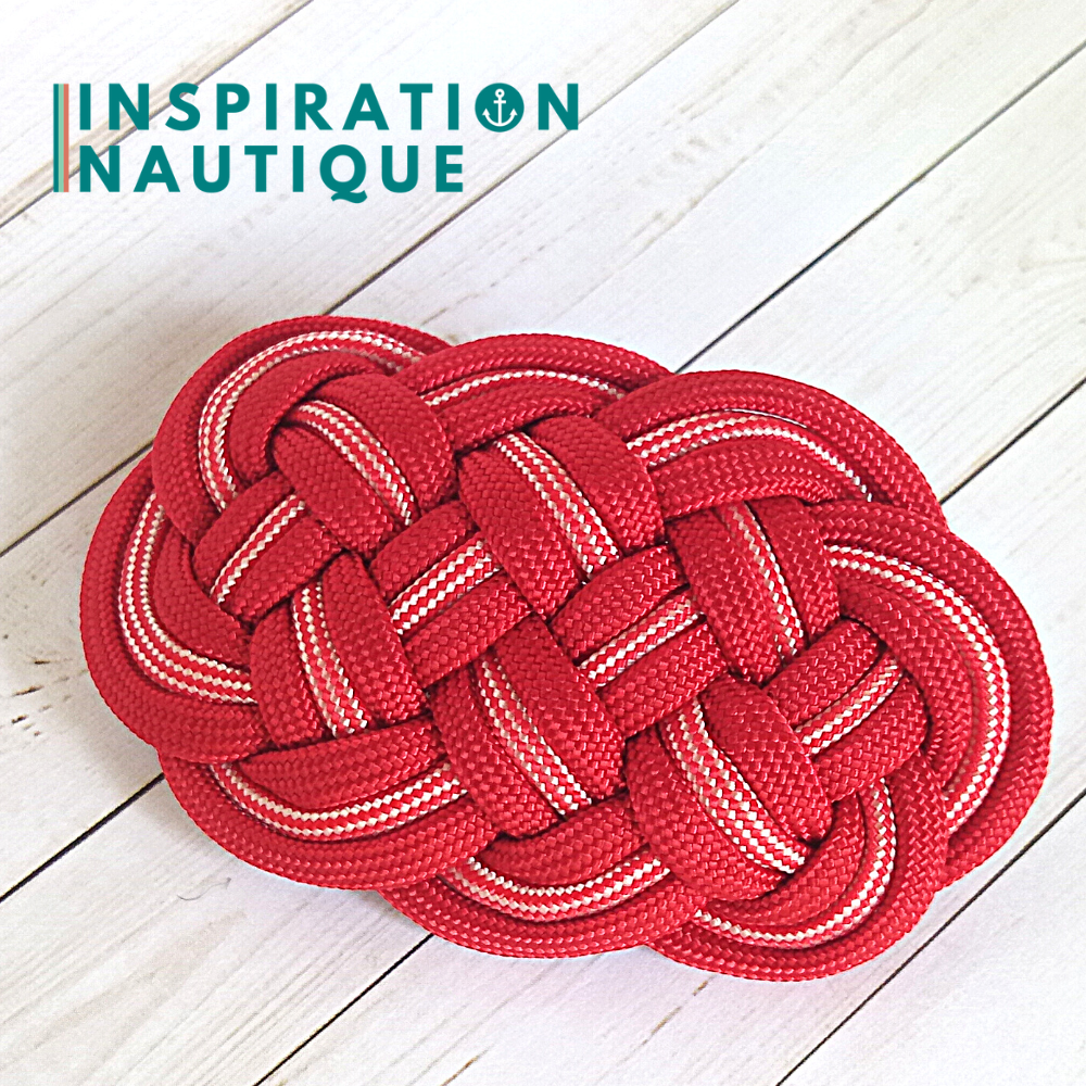 Barrette au style marin composée d'une baderne en paracorde 550, Rouge, et rouge et blanc ligné