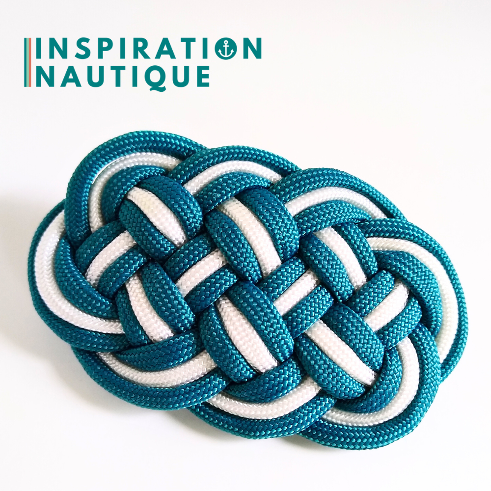 Barrette au style marin composée d'une baderne en paracorde 550, Sarcelle doux et blanc