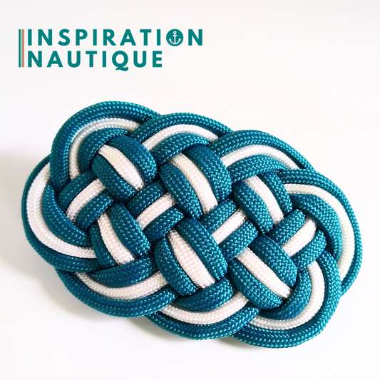 Barrette au style marin composée d'une baderne en paracorde 550, Sarcelle doux et blanc