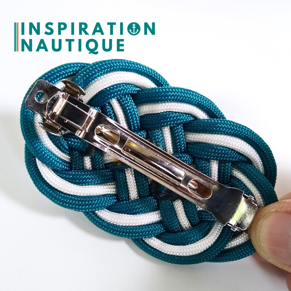 Barrette au style marin composée d'une baderne en paracorde 550, Sarcelle doux et blanc