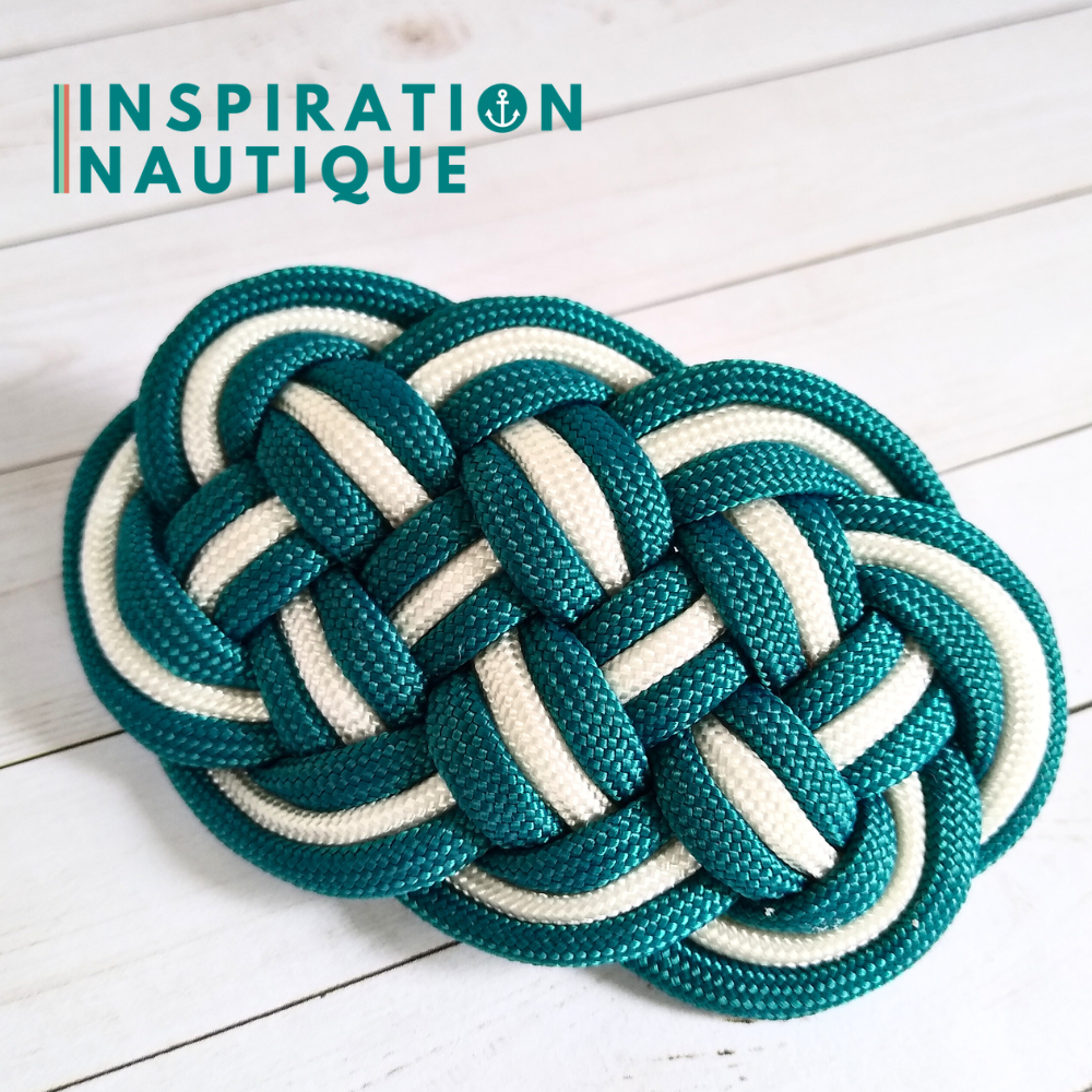 Barrette au style marin composée d'une baderne en paracorde 550, Sarcelle doux et blanc