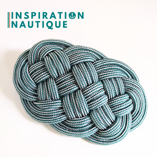 Barrette au style marin composée d'une baderne en paracorde 550, Sarcelle et blanc, ligné