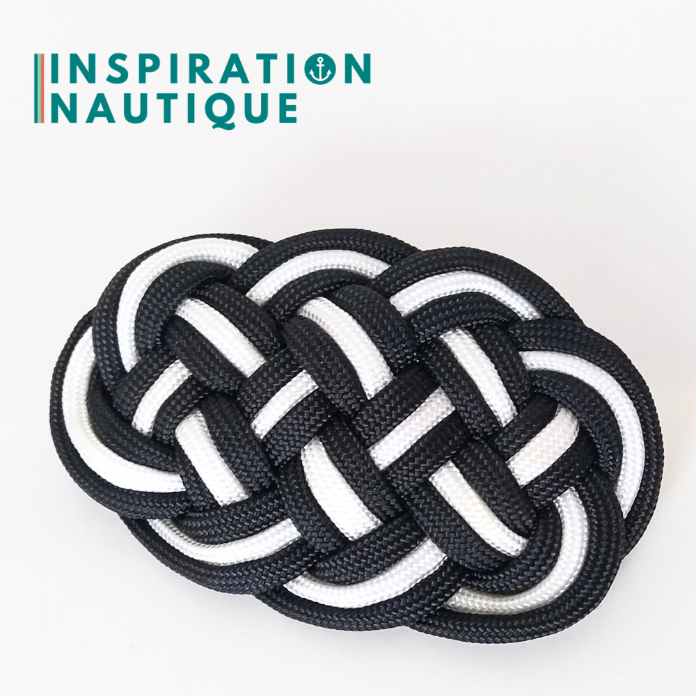 Barrette au style marin composée d'une baderne en paracorde 550, noir et blanc
