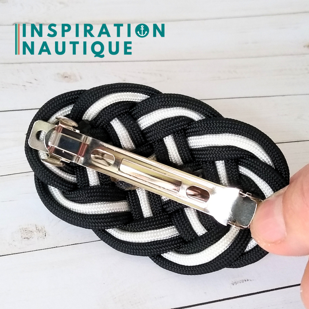 Barrette au style marin composée d'une baderne en paracorde 550, noir et blanc