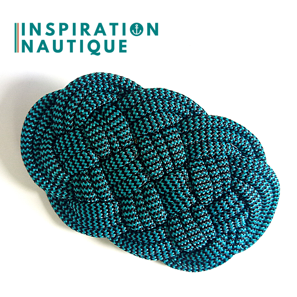 Barrette au style marin composée d'une baderne en paracorde 550, Turquoise et noir zigzags