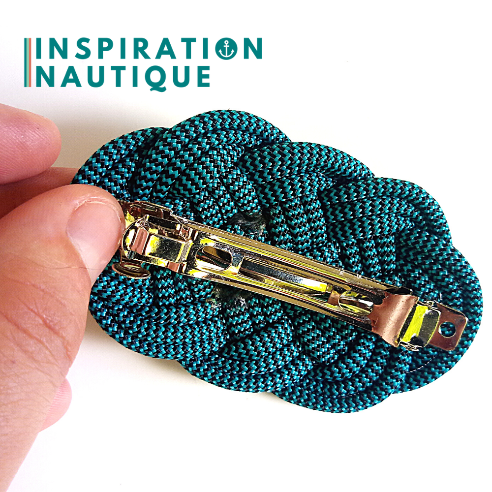 Barrette au style marin composée d'une baderne en paracorde 550, Turquoise et noir zigzags