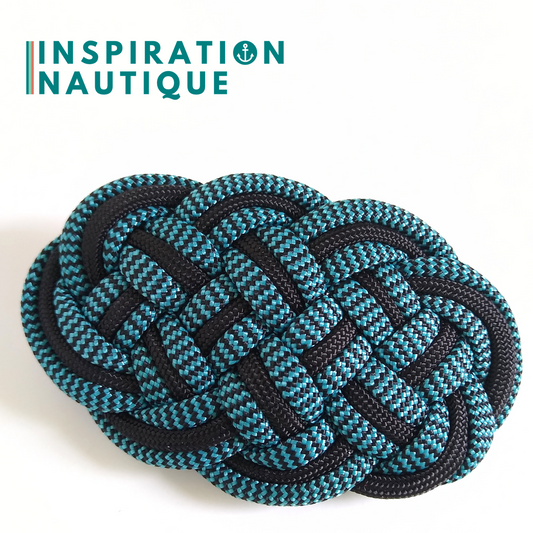 Barrette au style marin composée d'une baderne en paracorde 550, Noir, et turquoise et noir zigzags