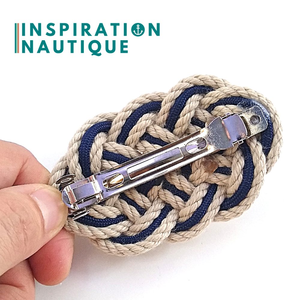 Barrette au style marin composée d'une baderne en cordage de bateau vintage et paracorde 550, Naturel et marine