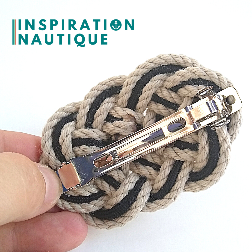 Barrette au style marin composée d'une baderne en cordage de bateau vintage et paracorde 550, Naturel et noir