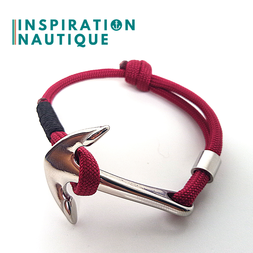 Bracelet marin avec ancre en paracorde 550 et acier inoxydable, ajustable, Bourgogne