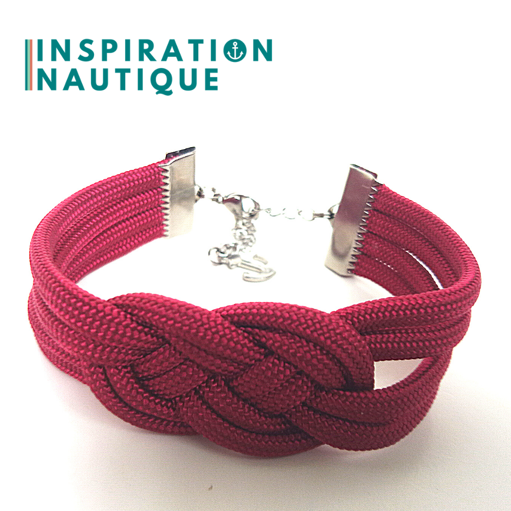 Bracelet marin avec noeud de carrick double unisexe, en paracorde 550 et acier inoxydable, Bourgogne