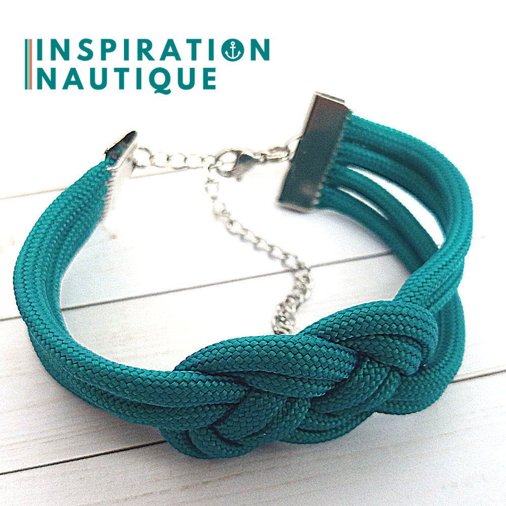 Bracelet marin avec noeud de carrick double, en paracorde 550 et acier inoxydable, Sarcelle nocturne, Medium