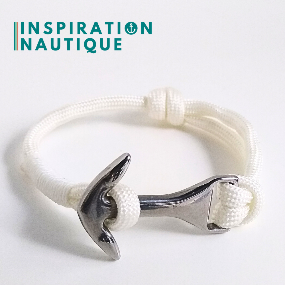Bracelet marin avec ancre moyenne en paracorde 550 et acier inoxydable, ajustable, Blanc