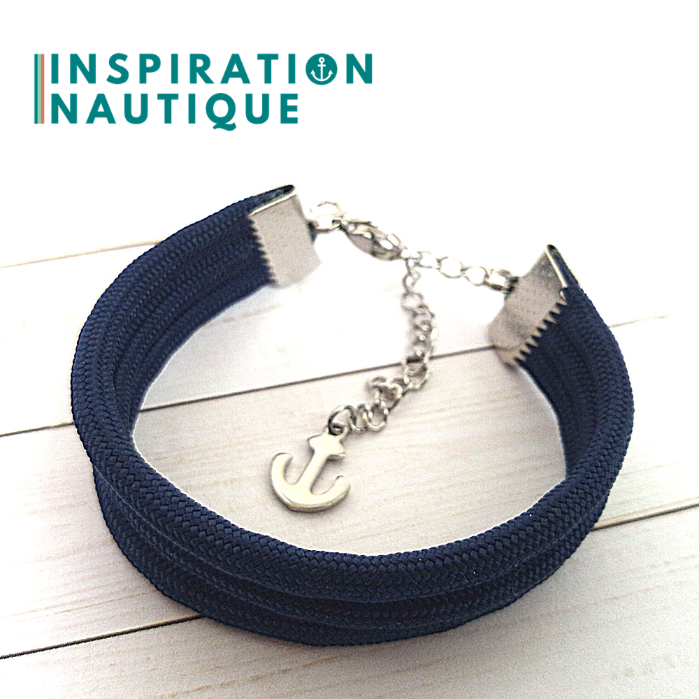 Bracelet marin triple rayures en paracorde 550 et acier inoxydable, Marine, Medium