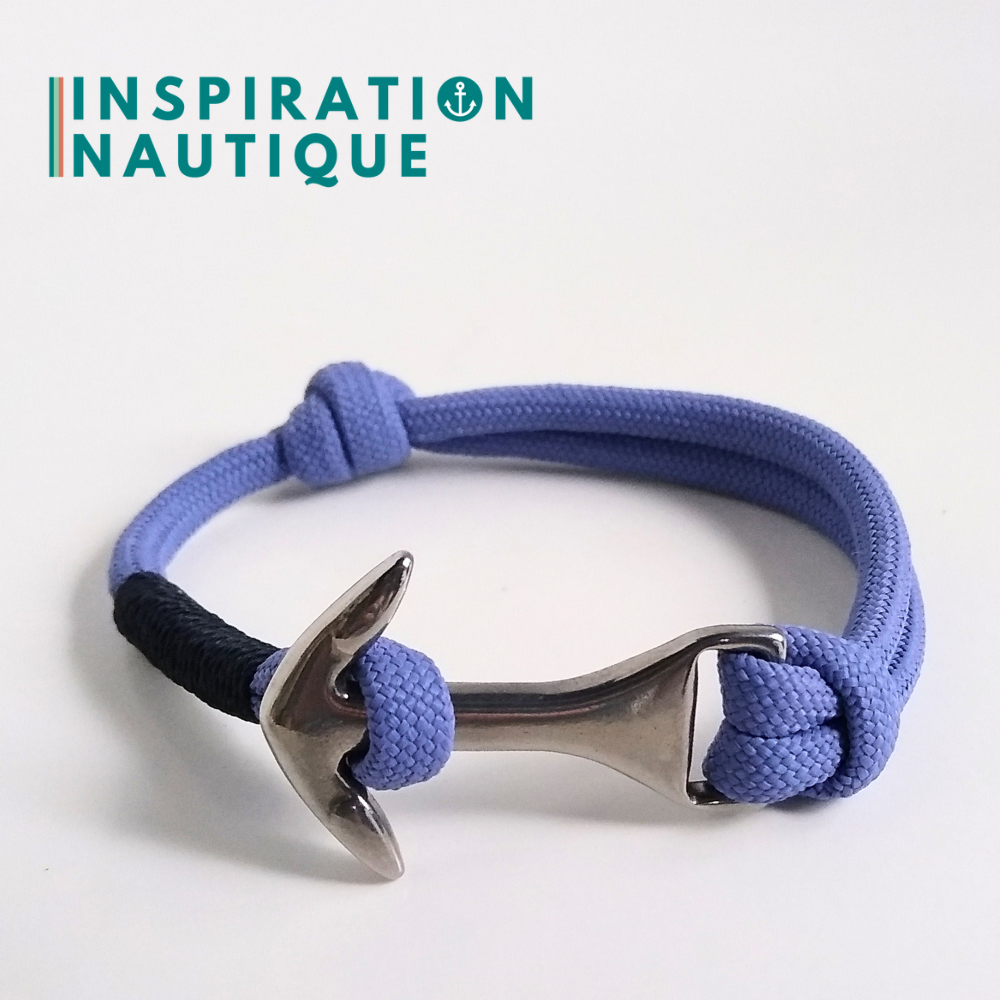 Bracelet marin avec ancre moyenne en paracorde 550 et acier inoxydable, ajustable, Lavande mauve, surliure marine, Medium