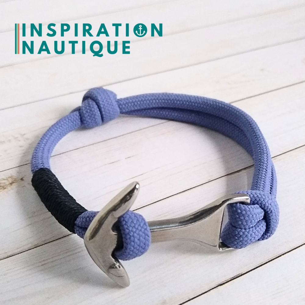 Bracelet marin avec ancre moyenne en paracorde 550 et acier inoxydable, ajustable, Lavande mauve, surliure marine, Medium