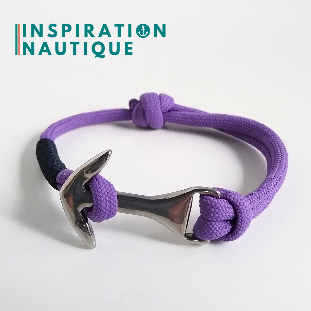 Bracelet marin avec ancre moyenne en paracorde 550 et acier inoxydable, ajustable, Lilas