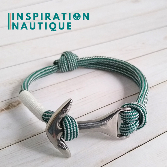 Bracelet marin avec ancre moyenne en paracorde 550 et acier inoxydable, ajustable, Sarcelle et blanc ligné