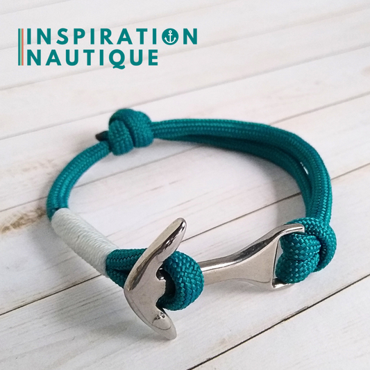 Bracelet marin avec ancre moyenne en paracorde 550 et acier inoxydable, ajustable, Sarcelle doux