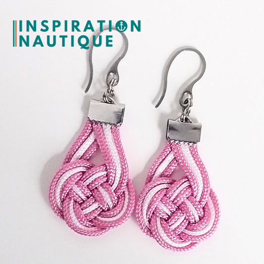 Boucles d'oreilles Double Coin Knot, Lavande rose et blanc