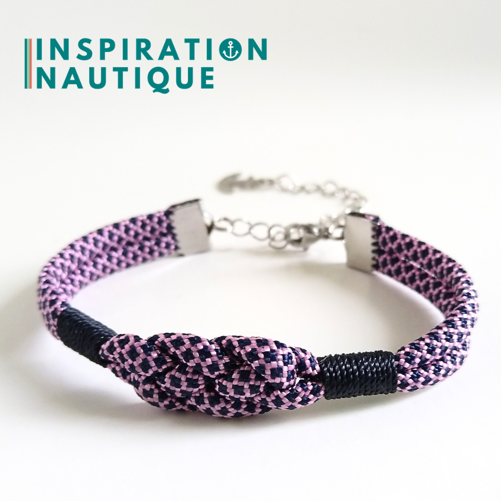 Bracelet marin avec noeud de carrick, unisexe, en paracorde 550 et acier inoxydable, Rose et marine diamants, surliure marine, Medium
