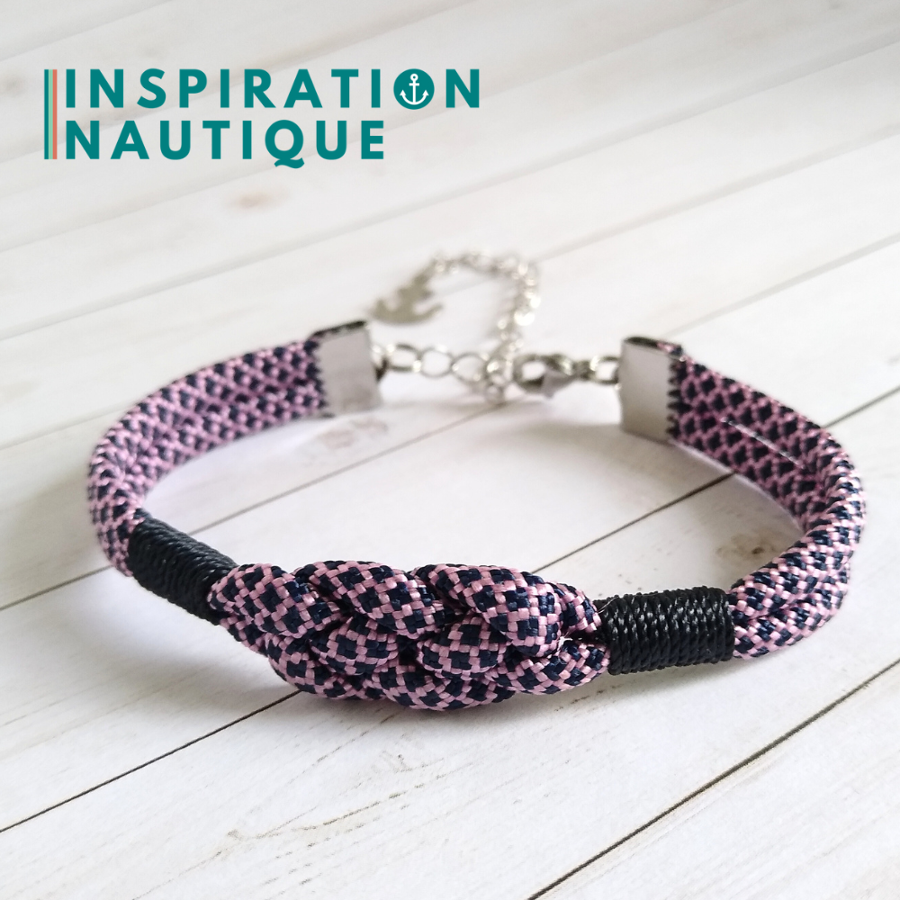 Bracelet marin avec noeud de carrick, unisexe, en paracorde 550 et acier inoxydable, Rose et marine diamants, surliure marine, Medium