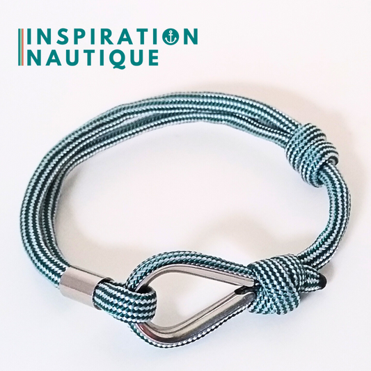 Bracelet marin avec cosse et noeud de pêcheur, Sarcelle et blanc, ligné, Medium