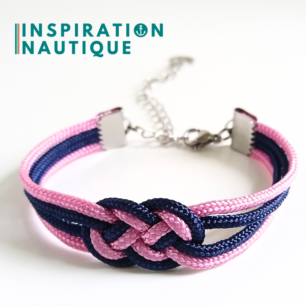 Bracelet marin avec mini noeud de carrick double, Lavande rose et marine, Medium