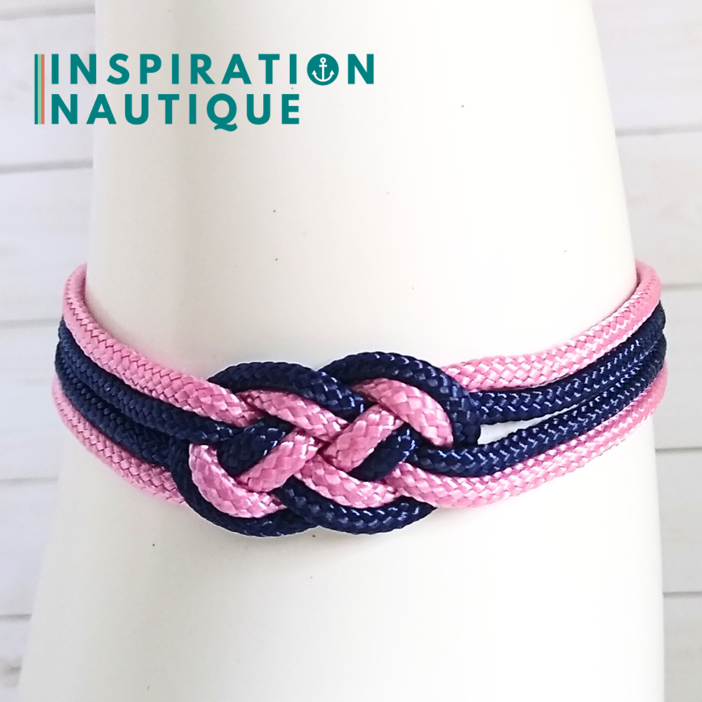 Bracelet marin avec mini noeud de carrick double, Lavande rose et marine, Medium