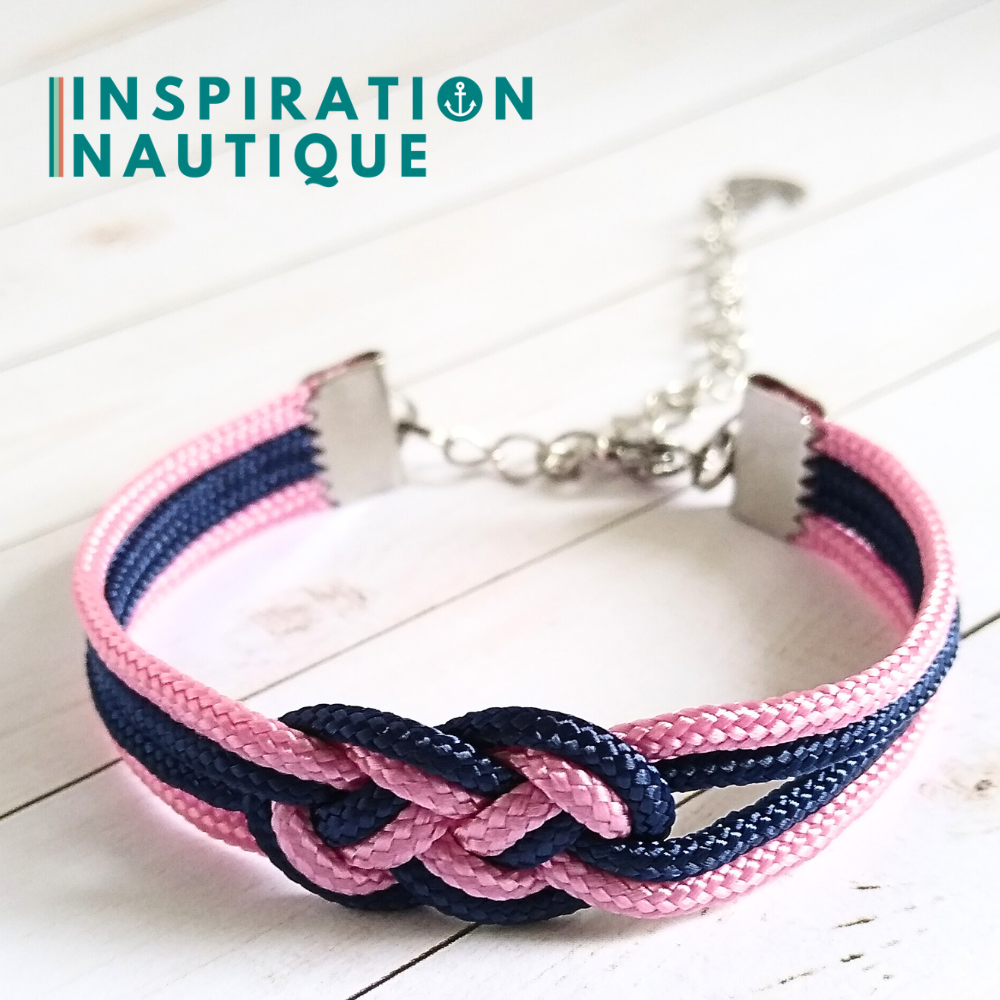 Bracelet marin avec mini noeud de carrick double, Lavande rose et marine, Medium