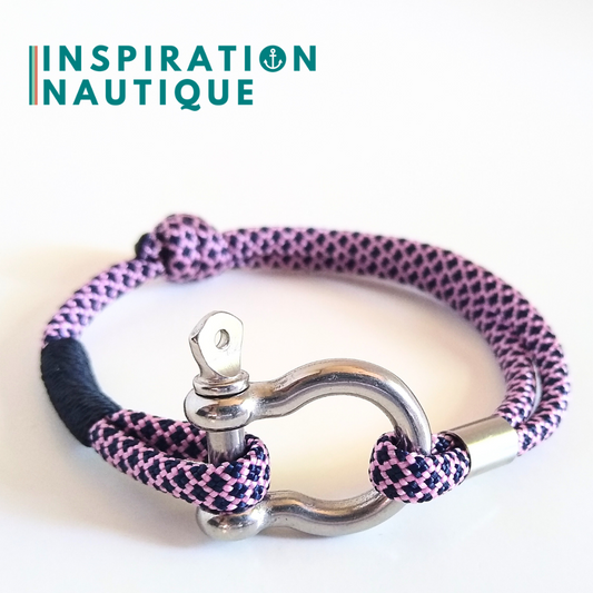 Bracelet marin avec manille en paracorde 550 et acier inoxydable, ajustable, Rose et marine, diamants, surliure marine, Medium