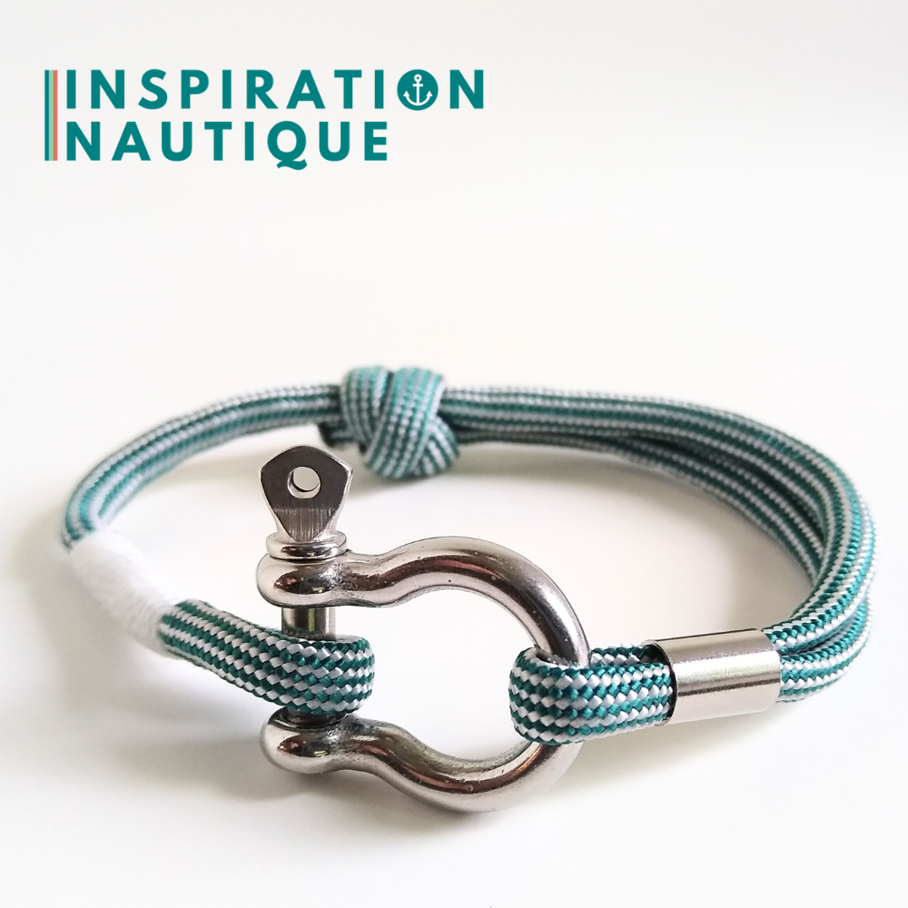 Bracelet marin avec manille en paracorde 550 et acier inoxydable, ajustable, Sarcelle et blanc ligné