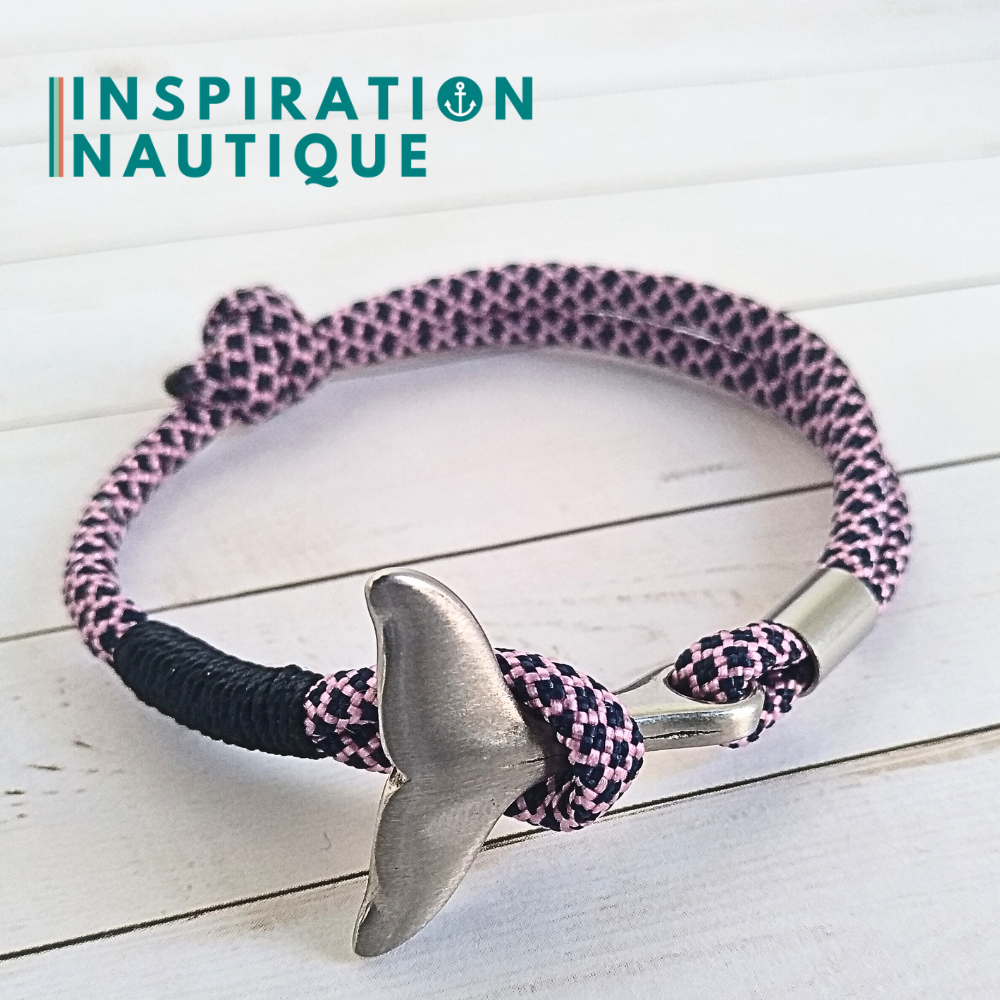 Bracelet marin avec queue de baleine en paracorde 550 et acier inoxydable, ajustable, Marine et rose, diamants, surliure marine, Medium
