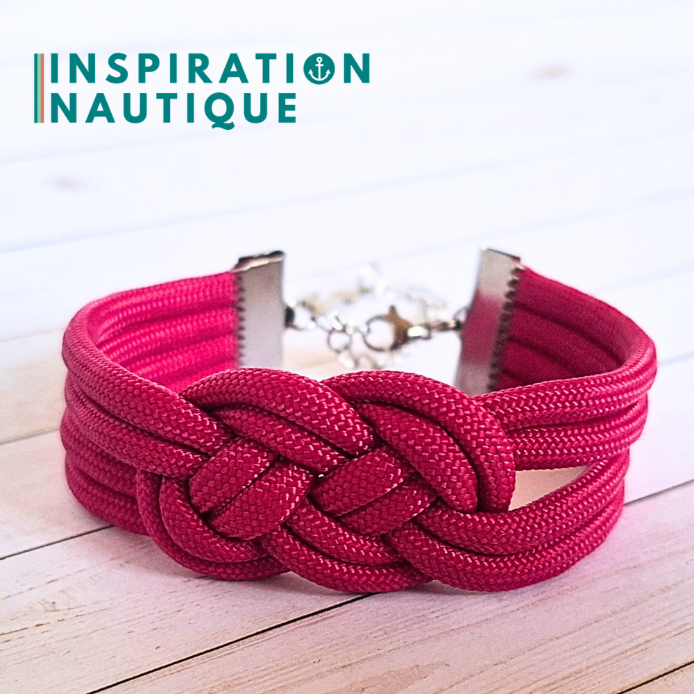 Bracelet marin avec noeud de carrick double, en paracorde 550 et acier inoxydable, Fuchsia, Small