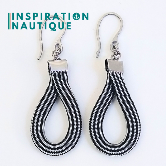 Boucles d'oreilles Goutte, Noir et argenté ligné