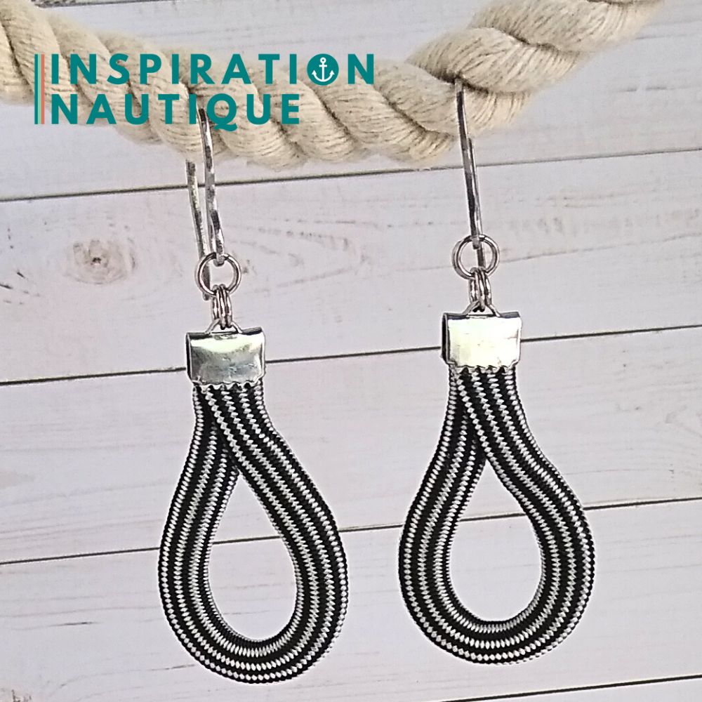 Boucles d'oreilles Goutte, Noir et argenté ligné