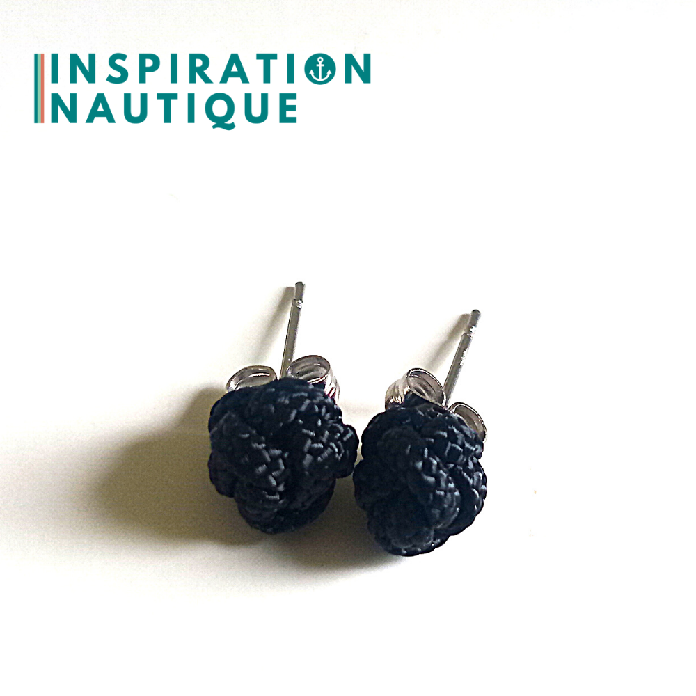 Boucles d'oreilles nautiques, boutons en noeud de sifflet de bosco, Noir