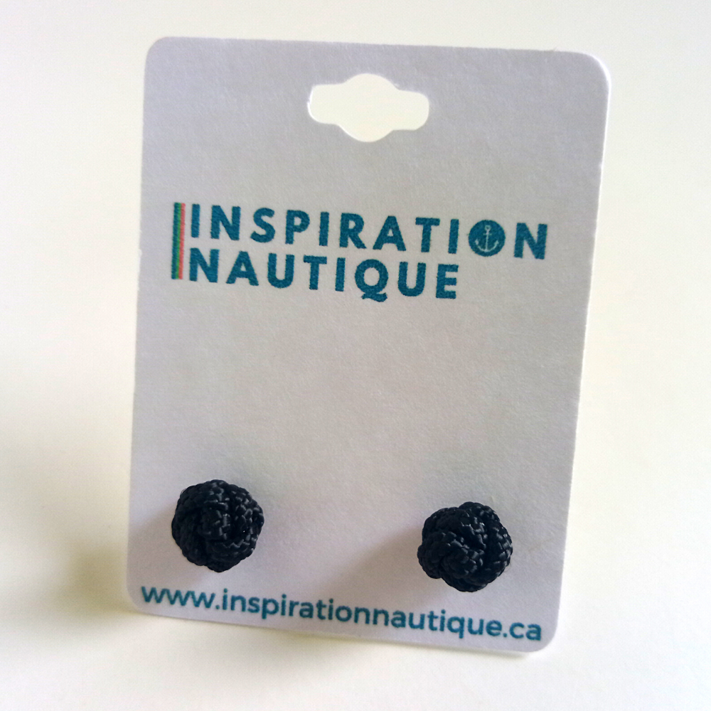 Boucles d'oreilles nautiques, boutons en noeud de sifflet de bosco, Noir