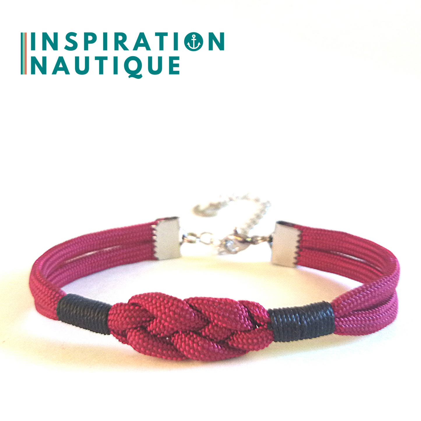 Bracelet marin avec noeud de carrick, unisexe, en paracorde 550 et acier inoxydable, Bourgogne