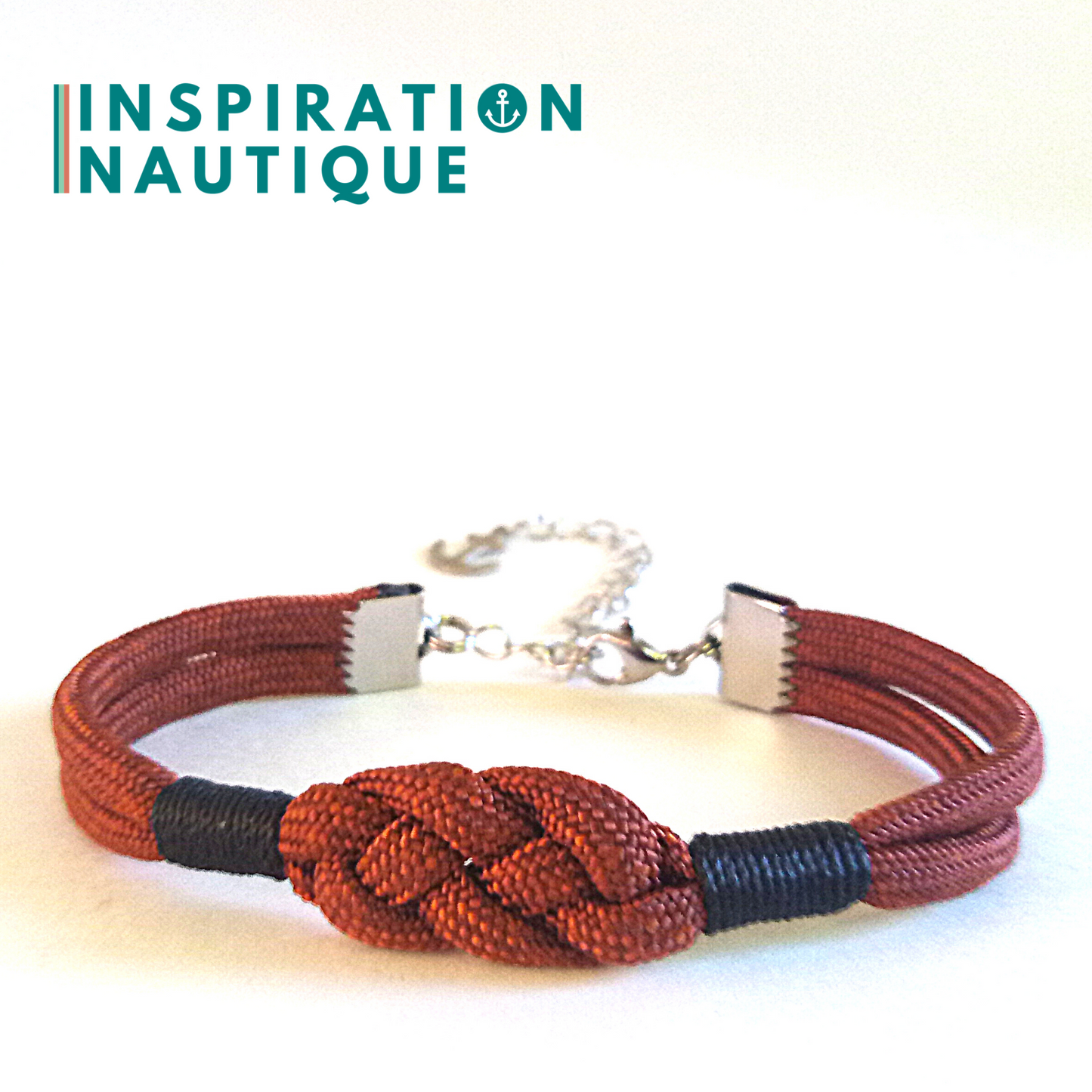 Bracelet marin avec noeud de carrick, unisexe, en paracorde 550 et acier inoxydable, Rouille