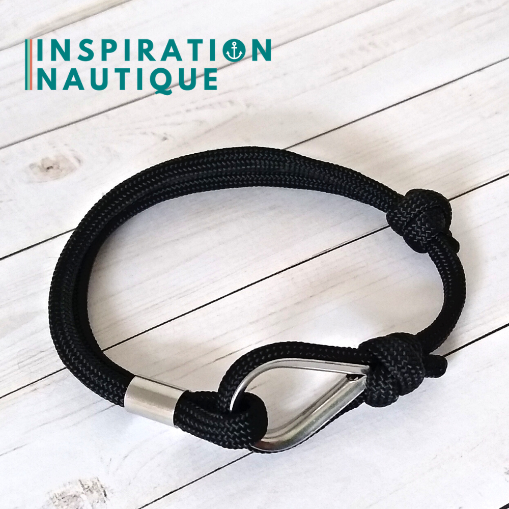 Bracelet marin avec cosse et noeud de pêcheur, Noir, Medium
