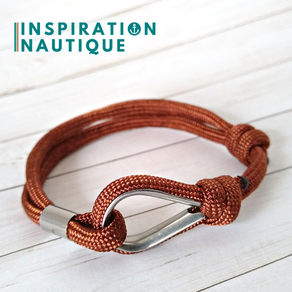 Bracelet marin avec cosse et noeud de pêcheur, Rouille, Medium