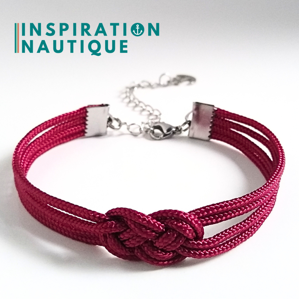 Bracelet marin avec mini noeud de carrick double, en petite paracorde et acier inoxydable, Bourgogne