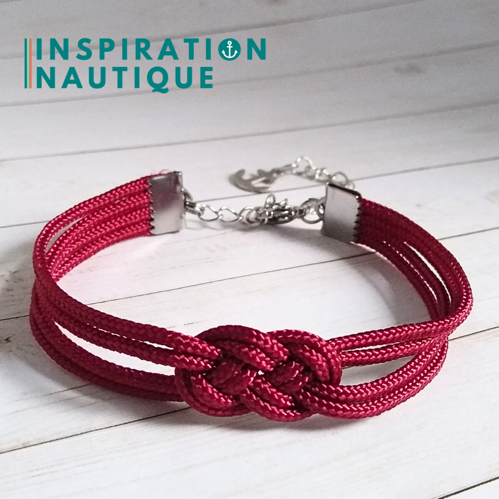 Bracelet marin avec mini noeud de carrick double, en petite paracorde et acier inoxydable, Bourgogne
