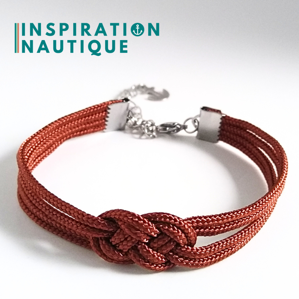 Bracelet marin avec mini noeud de carrick double, en petite paracorde et acier inoxydable, Rouille