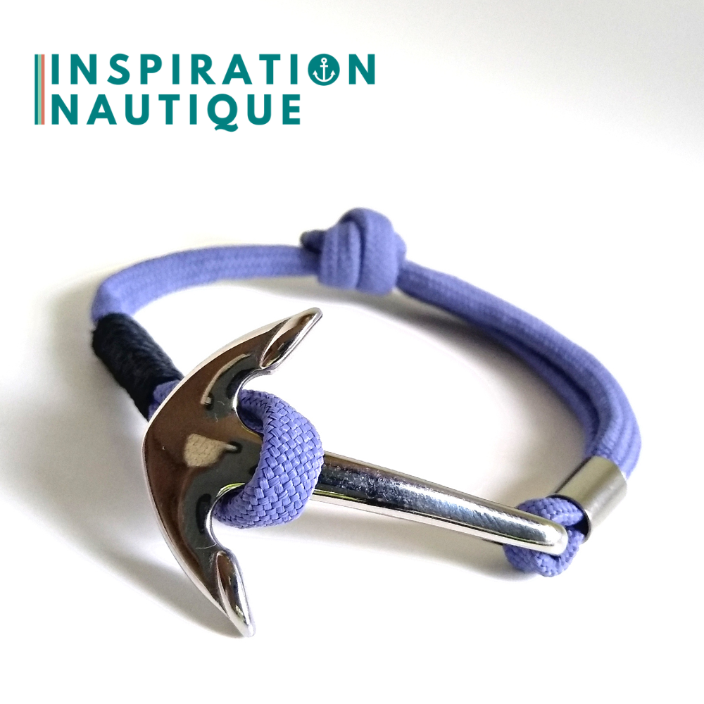 Bracelet marin avec ancre en paracorde 550 et acier inoxydable, ajustable, Lavande mauve, surliure marine, Medium